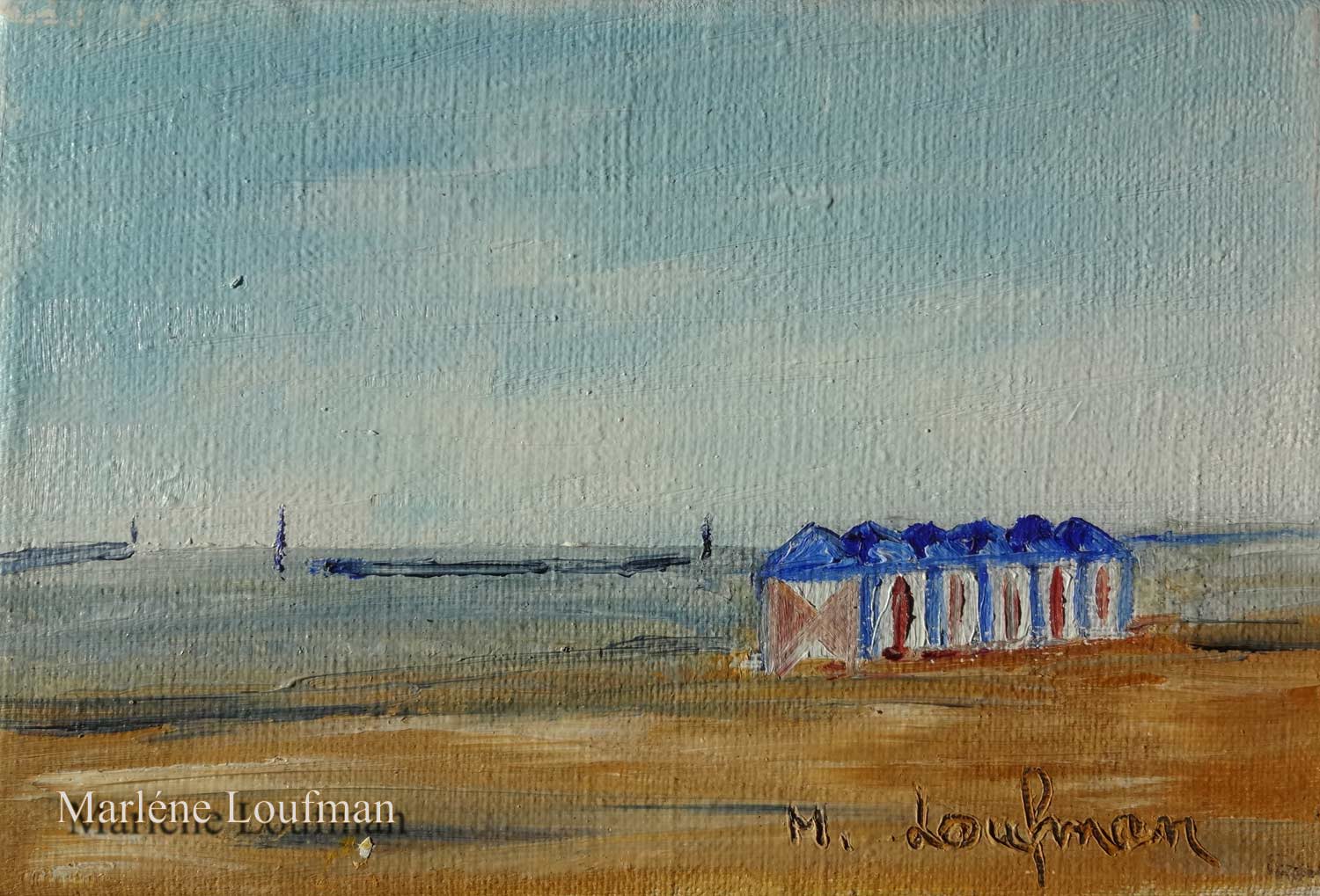 N° 2 - tableau fait main par Marlène Loufman de la plage et cabine du Nord